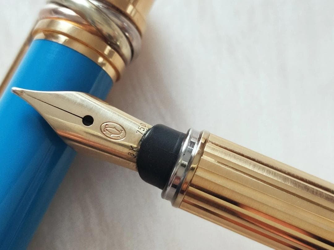 カルティエ Cartier トリニティ 万年筆　ブルー ペン先18K　希少カラー