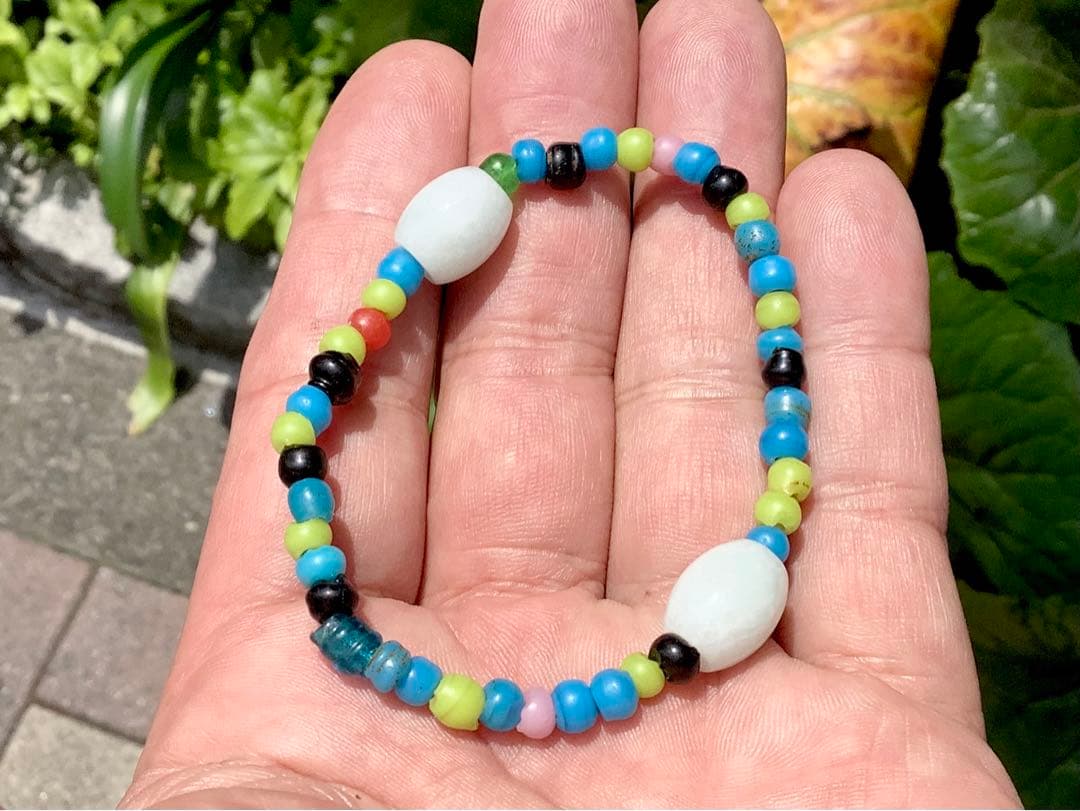 蔵出‼️ガラス玉　日本製超アンティークとんぼ&糸魚川翡翠樽型ブレスレット小物パーツ