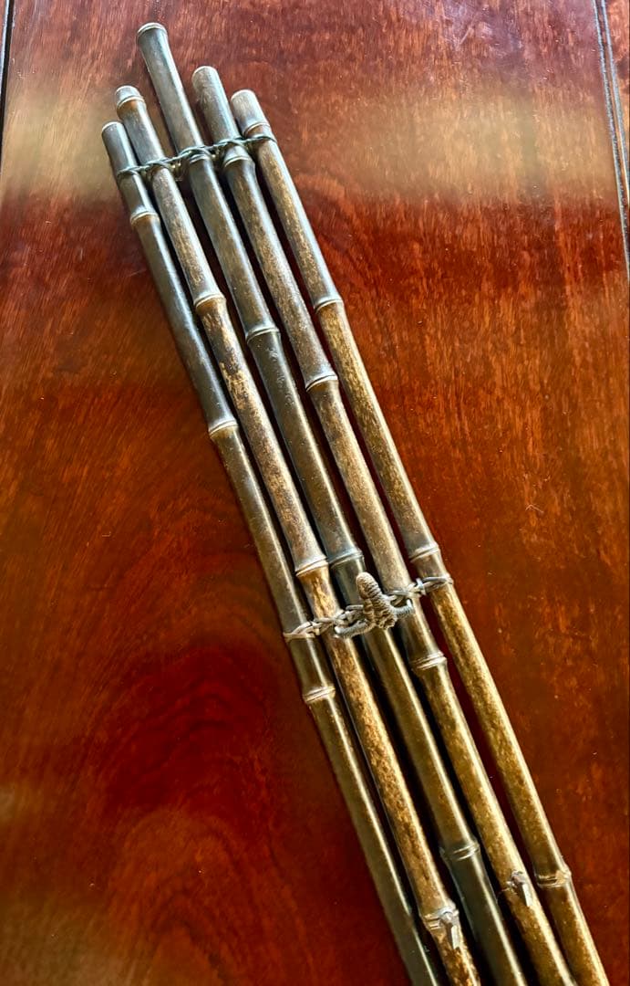 大正昭和期 紋竹製 垂撥 5本組 短冊掛け 花入掛け短冊宗本作「薫風自南来」付