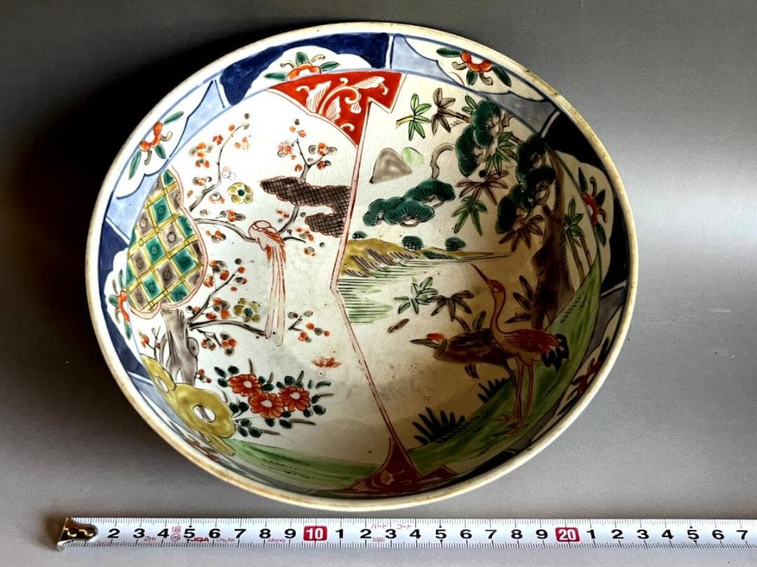 大鉢■赤絵 伊万里 錦絵 鶴亀 松竹梅 鳥 花唐草 古美術 時代物 骨董品■