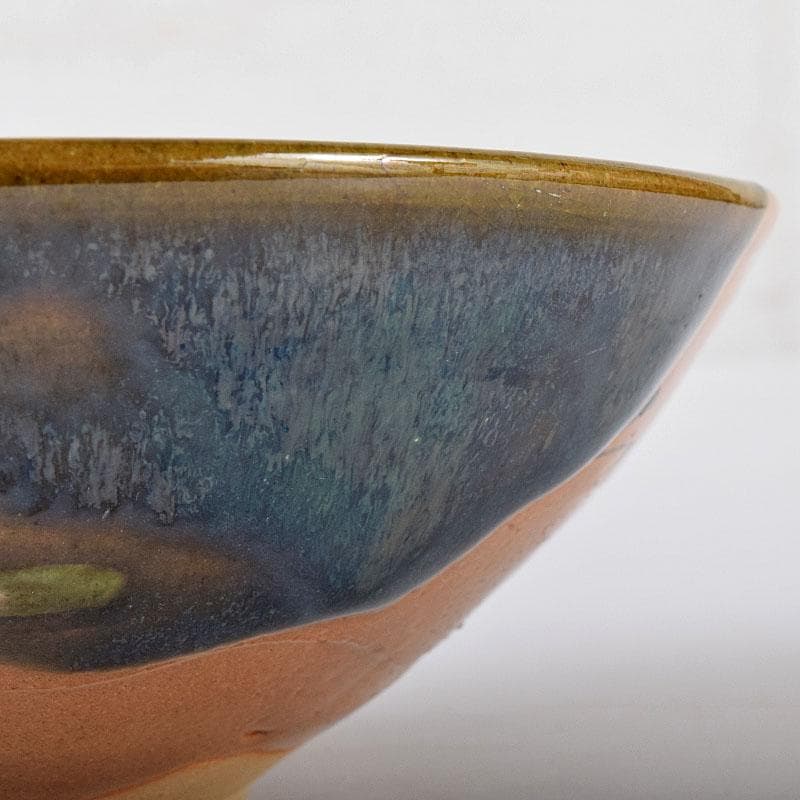 北大路魯山人作　織部焼　於里辺　茶碗　共布共箱　M　R8123