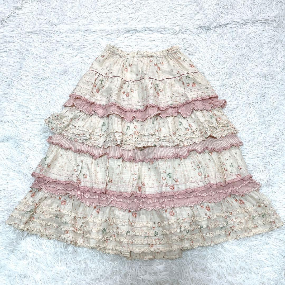 さよちゃん　ピンクハウス　フラワープリント ティアード ミディ スカート