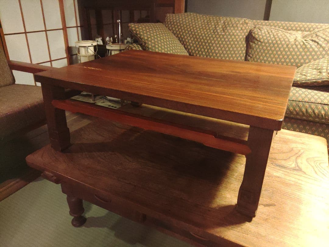 希少　机　テーブル　文机　無垢　座卓　 彫刻　レトロ　アンティーク　ヴィンテージ