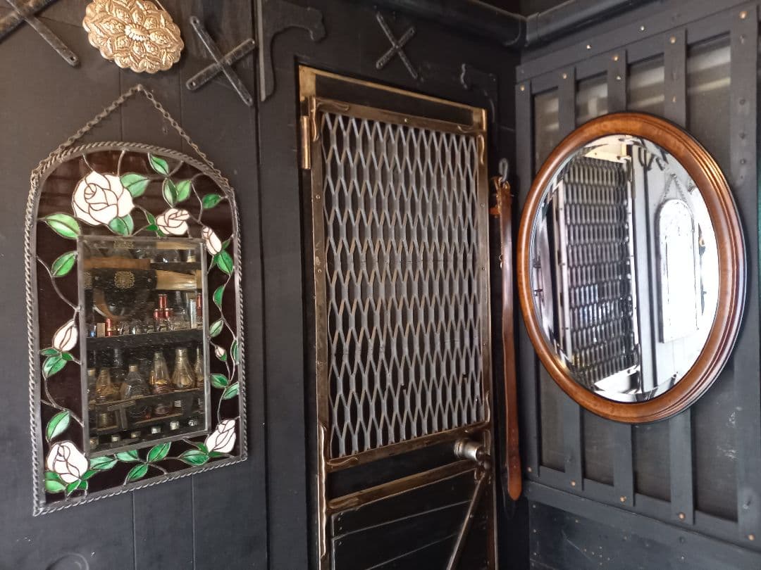 イタリア製　ヴィンテージ　大型　オーバル　ウッド　壁掛け鏡　ウォール　ミラー