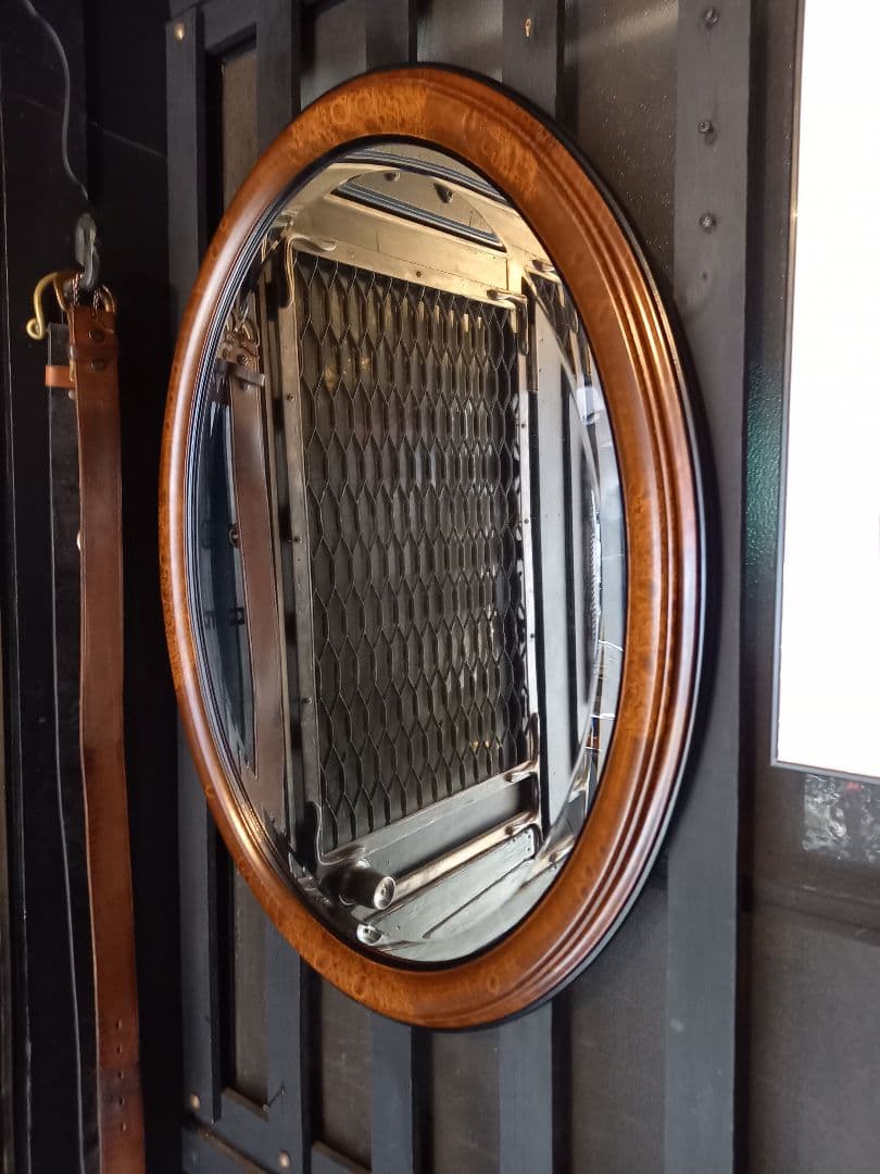 イタリア製　ヴィンテージ　大型　オーバル　ウッド　壁掛け鏡　ウォール　ミラー