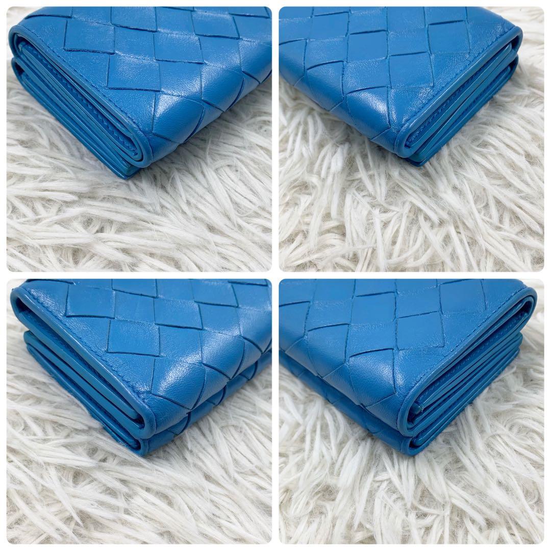 【✨美品✨】ボッテガヴェネタ 三つ折り財布 マキシイントレチャート ブルー