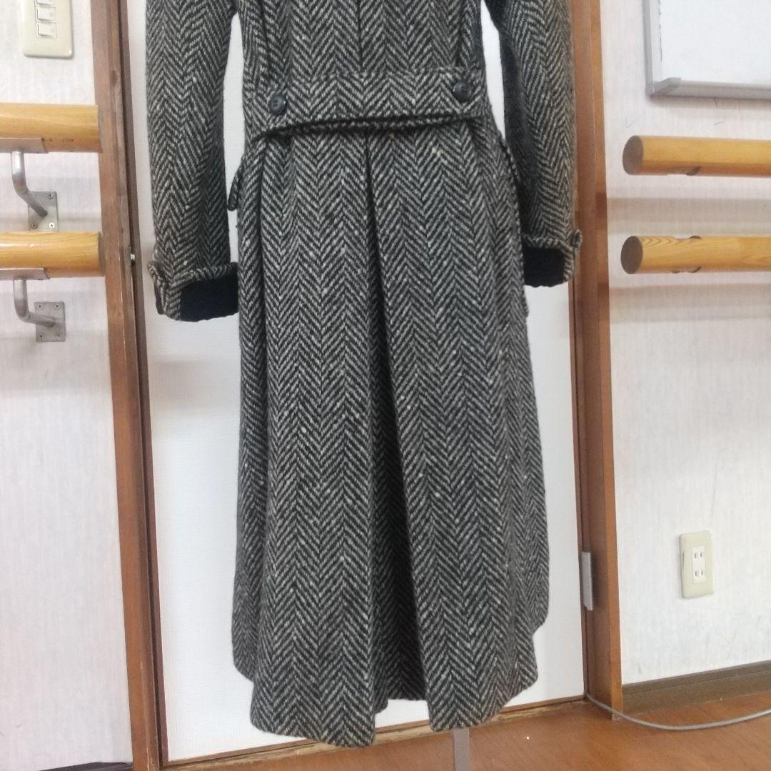 イヴサンローラン ダブルブレストコート ヘリンボーン ツイード 別珍ベロア切替