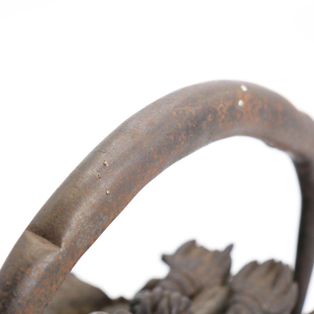 龍文堂名人 上田照房造 宝袋形 鉄瓶 銀象嵌提手 煎茶道具　M589　GK1