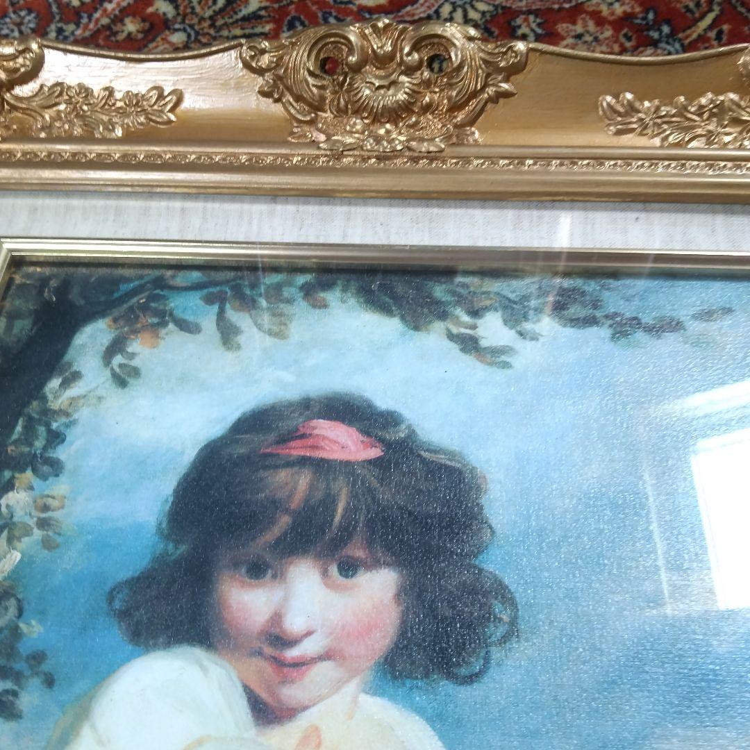 レイノルズの少女と犬の複製絵画(6号)&彫刻額縁