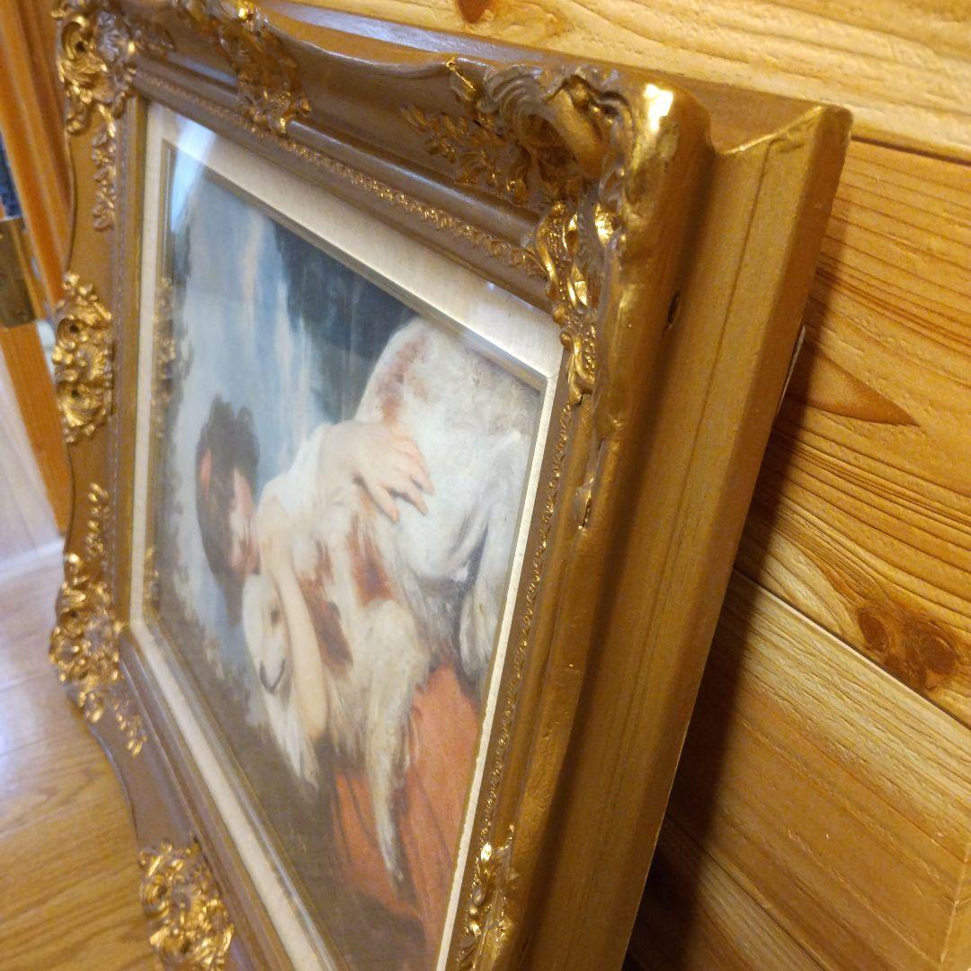 レイノルズの少女と犬の複製絵画(6号)&彫刻額縁