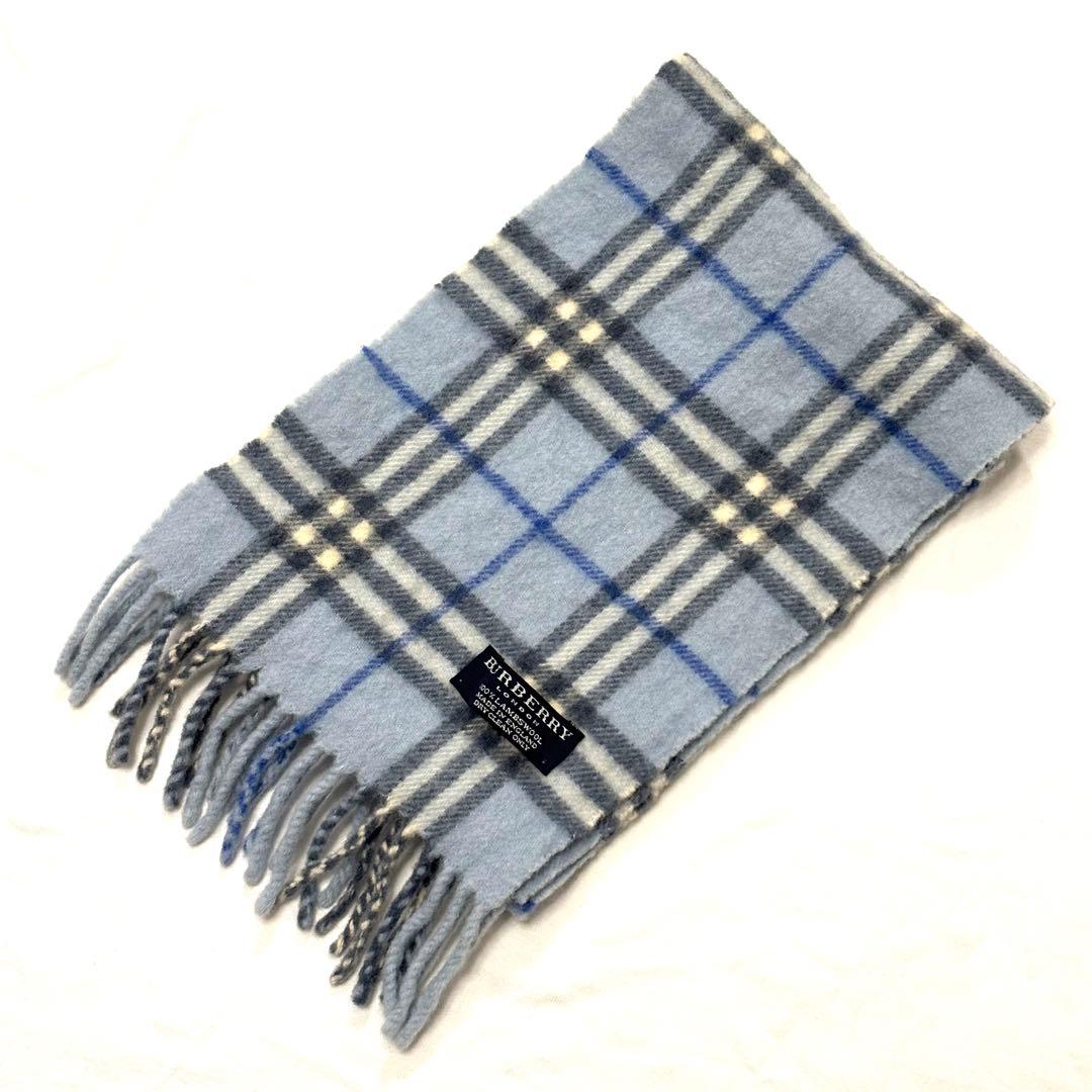 希少 バーバリー BURBERRY マフラー ブルー ノバチェック
