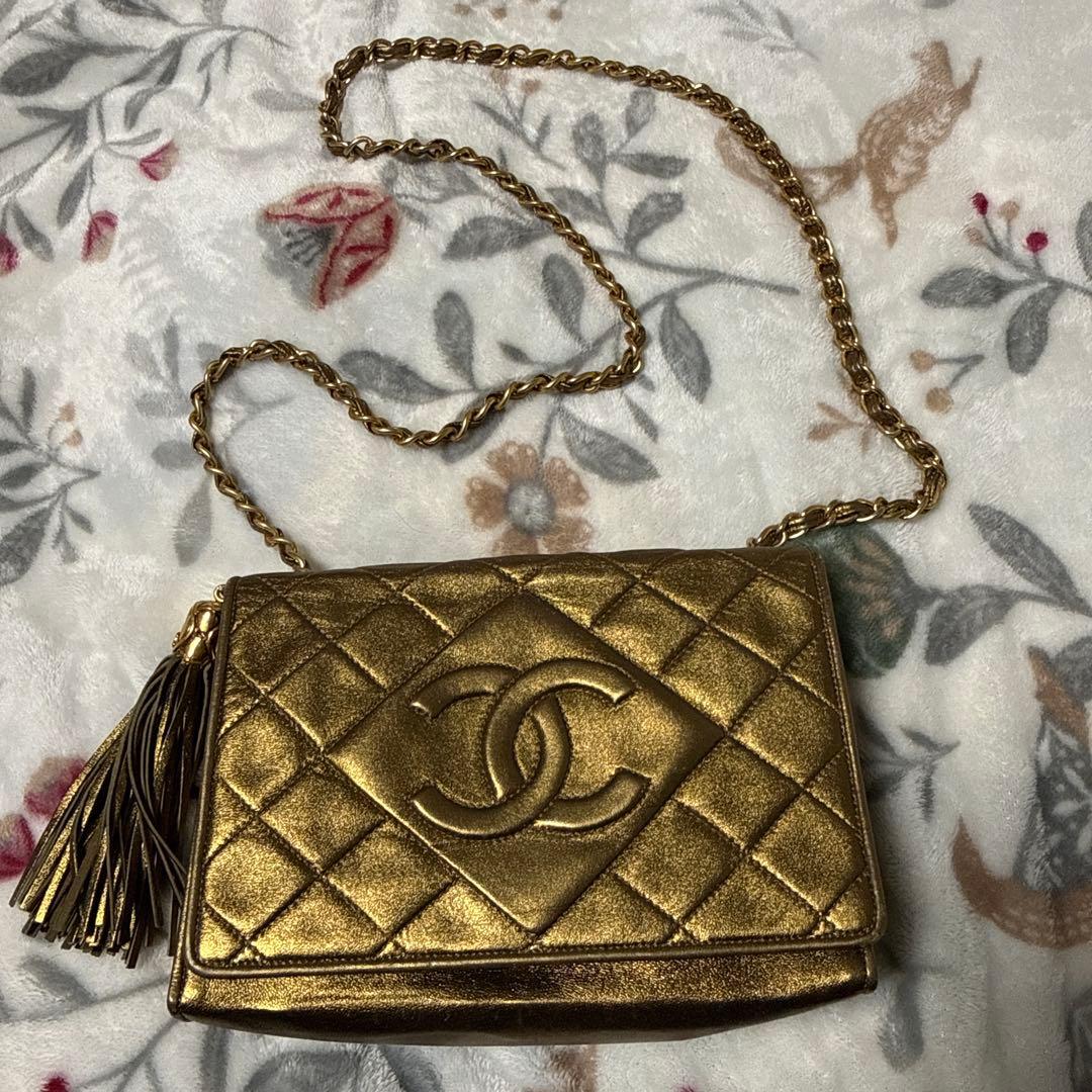 バッグ CHANEL Vintage Gold Leather Flap Bag