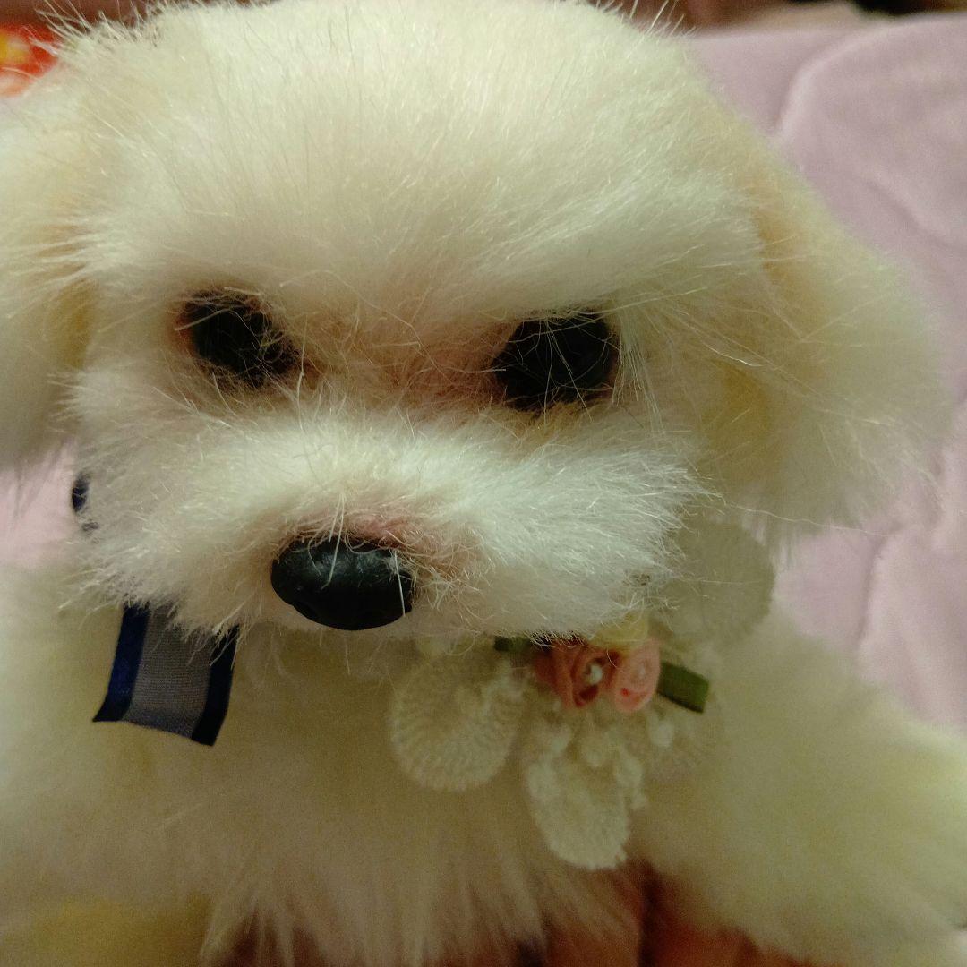 ホワイトぬいぐるみ犬 リボン付き