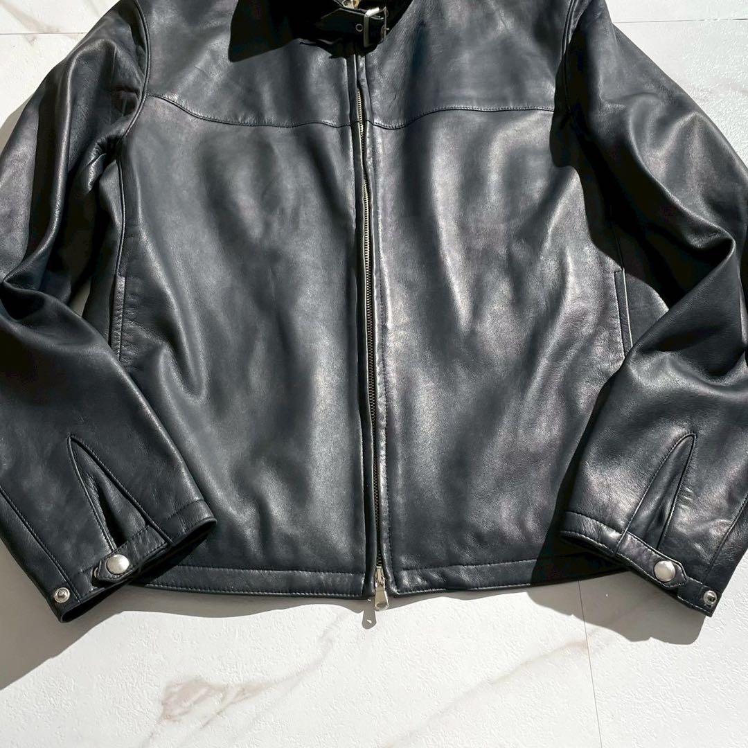 【美品】チンクワンタ レザージャケット 羊革 ネイビー ストライプ シングル