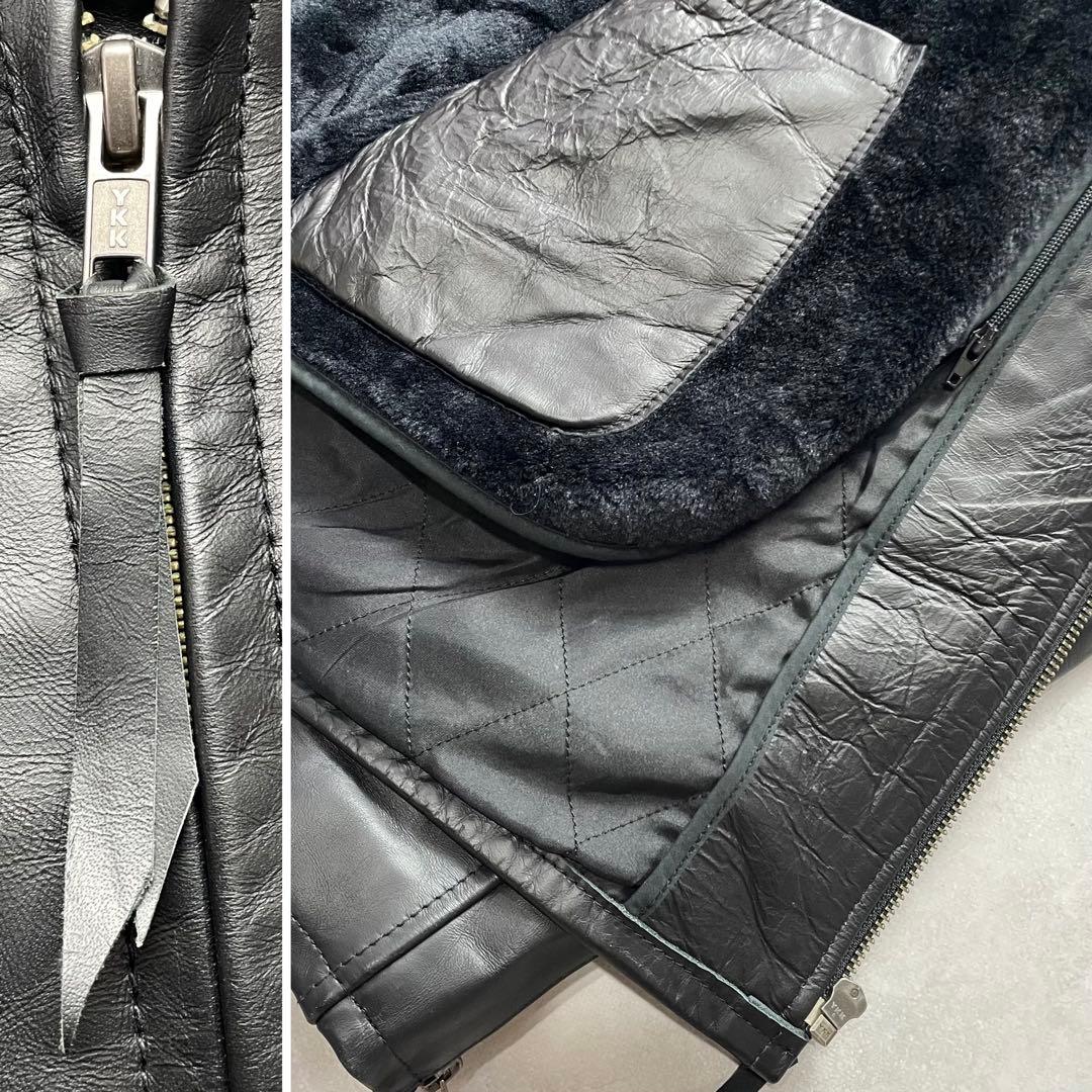 最高級/馬革✨リューグーレザーズ シングルライダース ボアライナー 黒 2XL