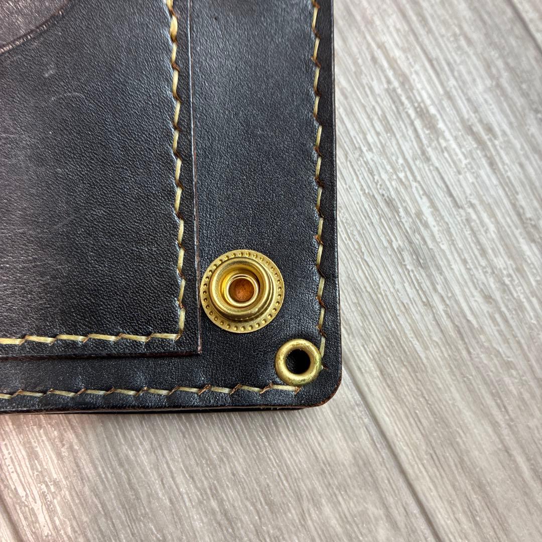 【茶芯ブラック】トラッカーウォレット　ミドル　真鍮　お札を折らずに収納