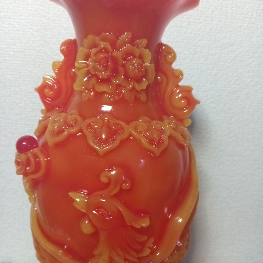 中国美術 朱色の龍の彫刻と鳳凰の彫刻 置物 風水アイテム