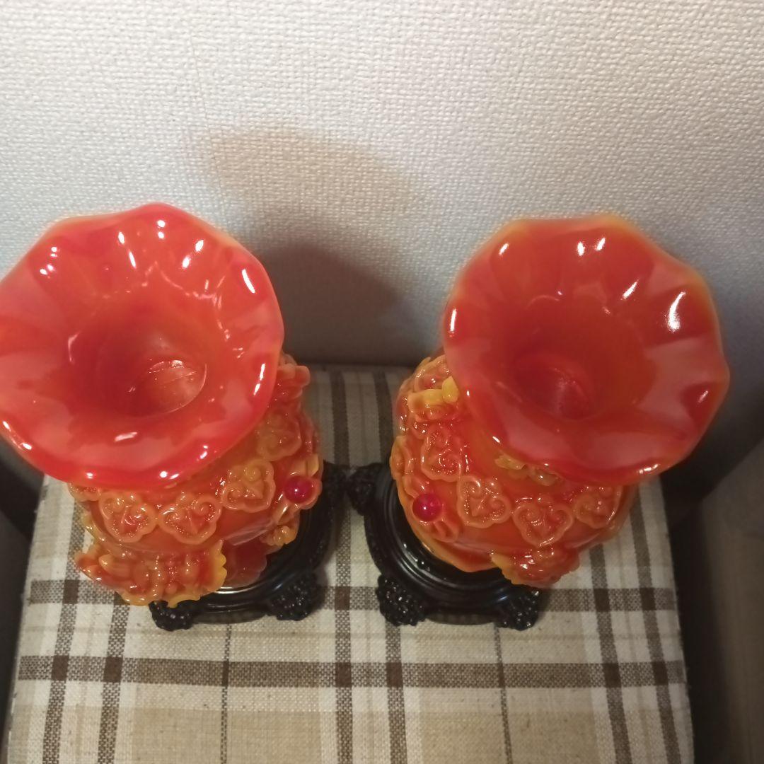 中国美術 朱色の龍の彫刻と鳳凰の彫刻 置物 風水アイテム