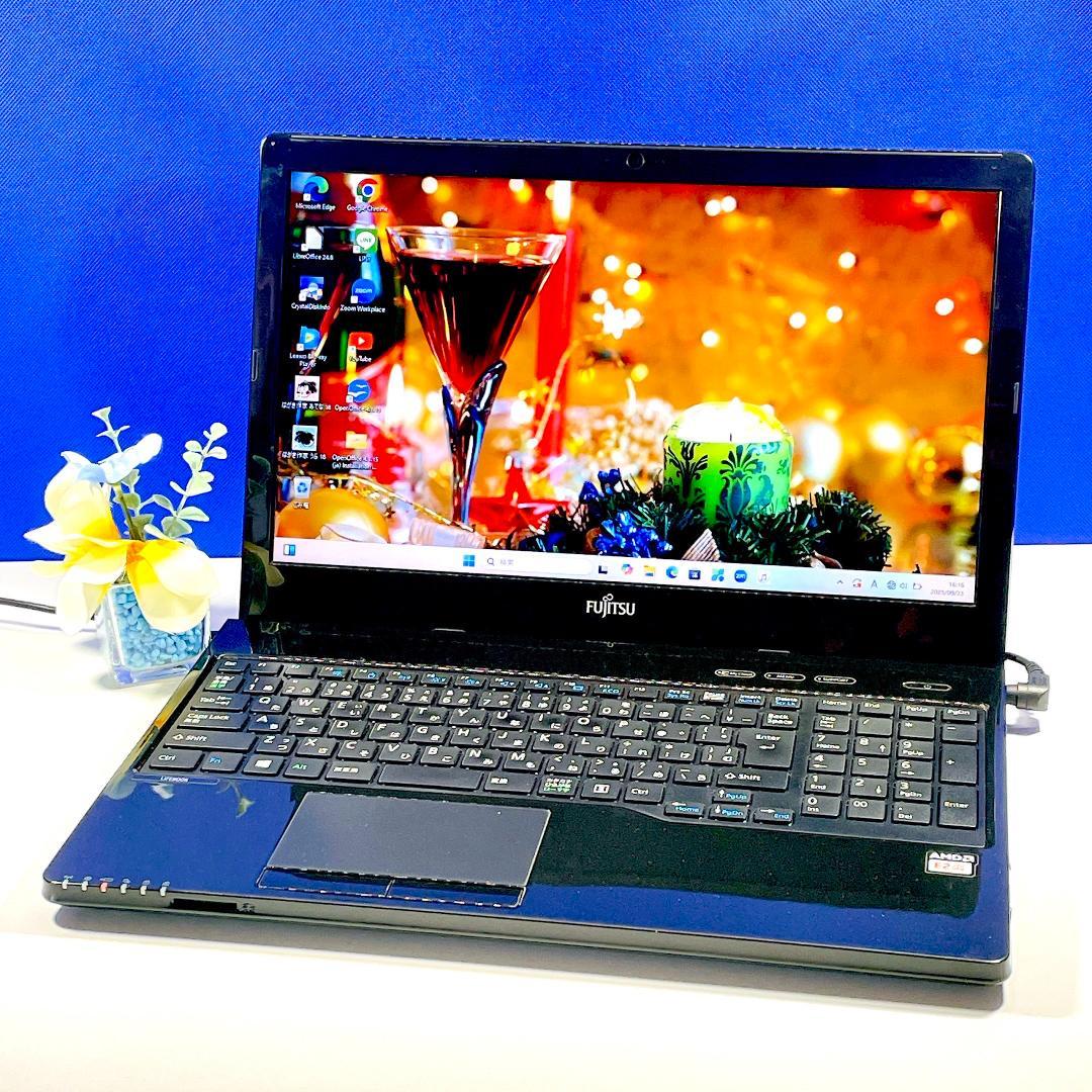 Windows11✨快適SSD✨書類作成用に✨富士通黒ノートパソコン/カメラ薄型