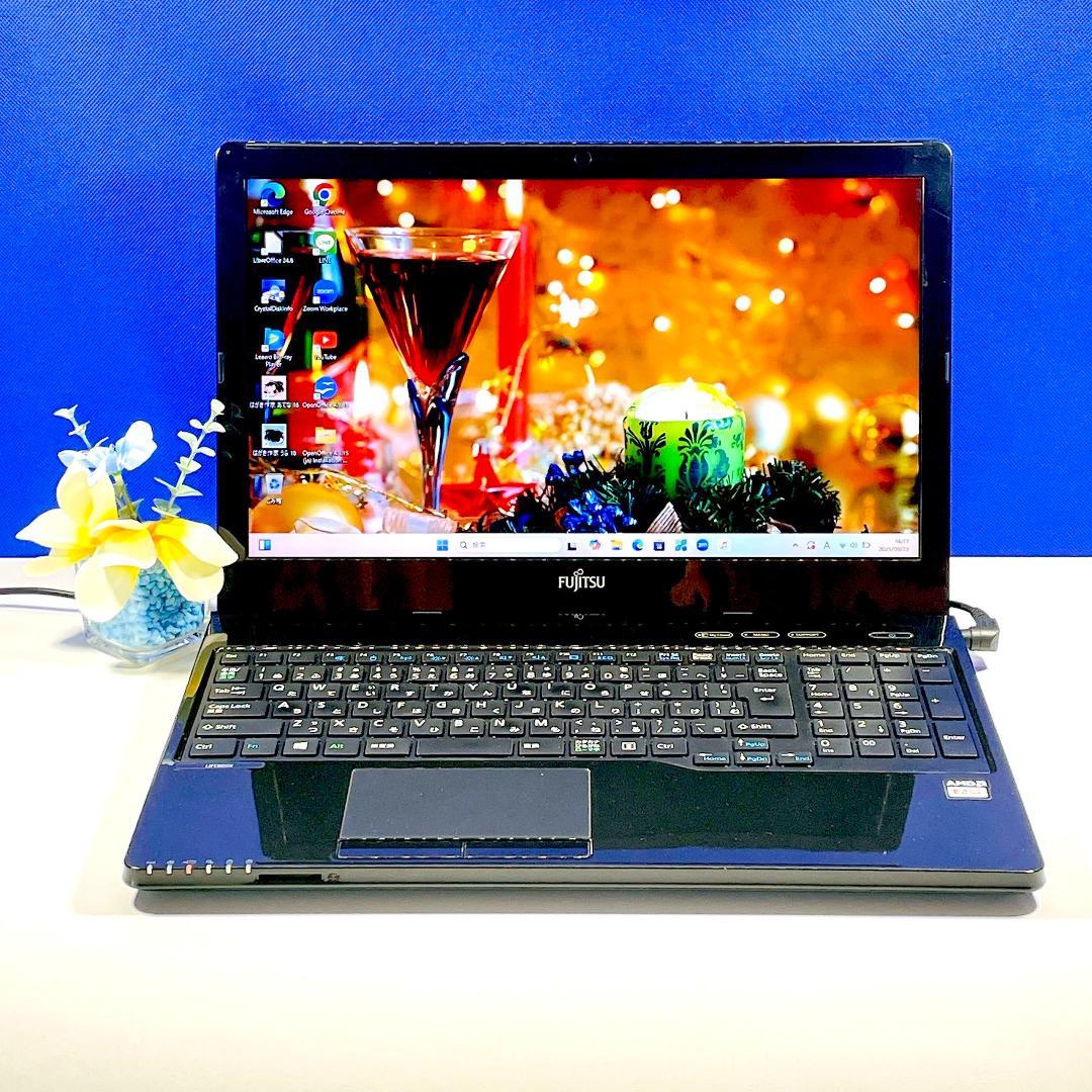 Windows11✨快適SSD✨書類作成用に✨富士通黒ノートパソコン/カメラ薄型
