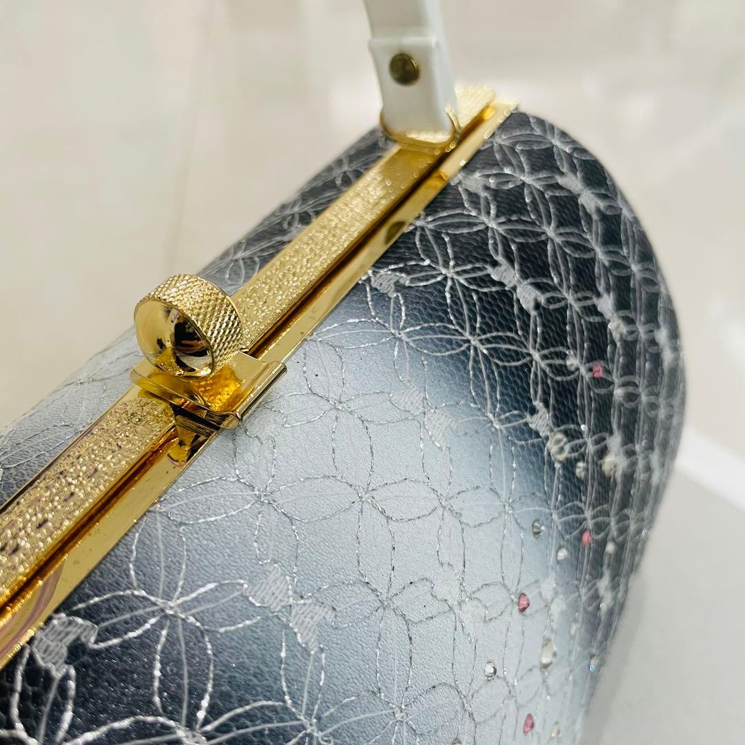 和装用 バッグ・草履（Lサイズ）セット（濃紺・ホワイト）シルバーレース 成人式