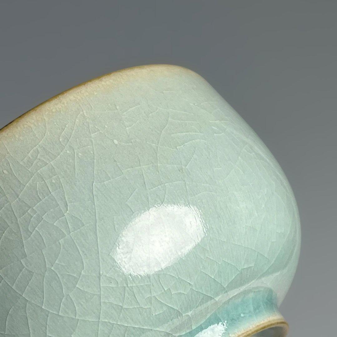 青磁 天青釉茶盞 擺件 中国古玩美術 唐物 旧家伝来 SH76