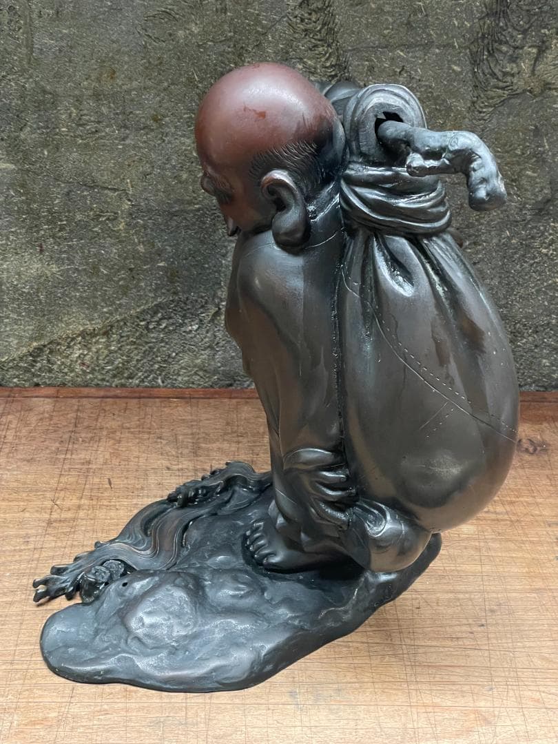 金工師 正之造 古銅 川渡 布袋 立像 七福神 仏像 巨大 縁起物 置物 彫刻