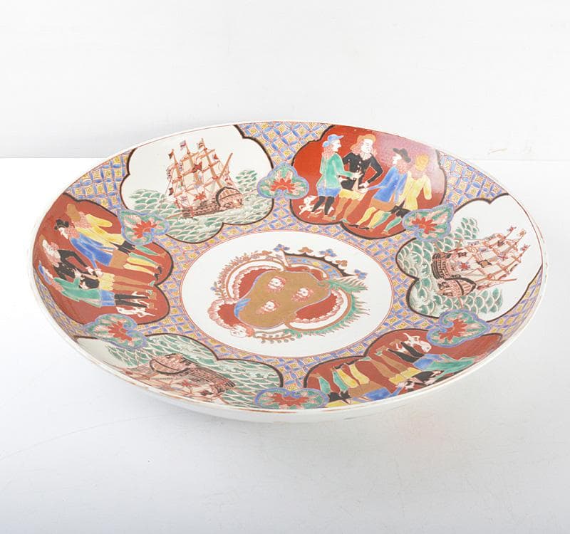 伊万里焼　古伊万里　錦手南蛮人黒船文　大皿　飾皿　D　R4863C