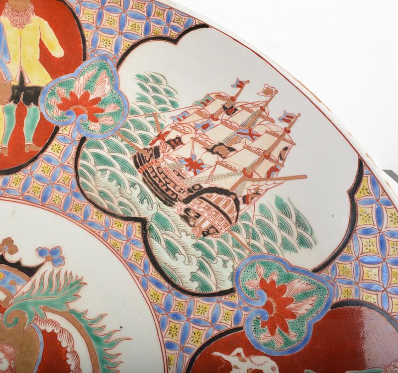 伊万里焼　古伊万里　錦手南蛮人黒船文　大皿　飾皿　D　R4863C