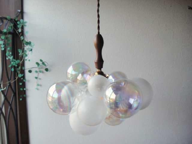 2番シーリングカバー　オーロラ×半透明白　バブルガラスランプ胡桃DB