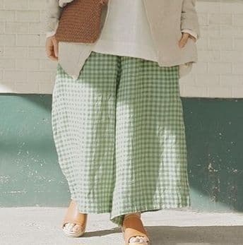 試着のみ イチアンティークス 9分丈 リネン イージーワイドパンツ F