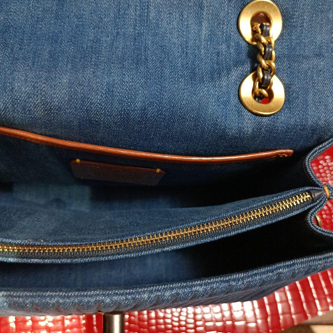 COACH　ショルダーバッグ　花　フラワー　チェーンショルダー　デニム