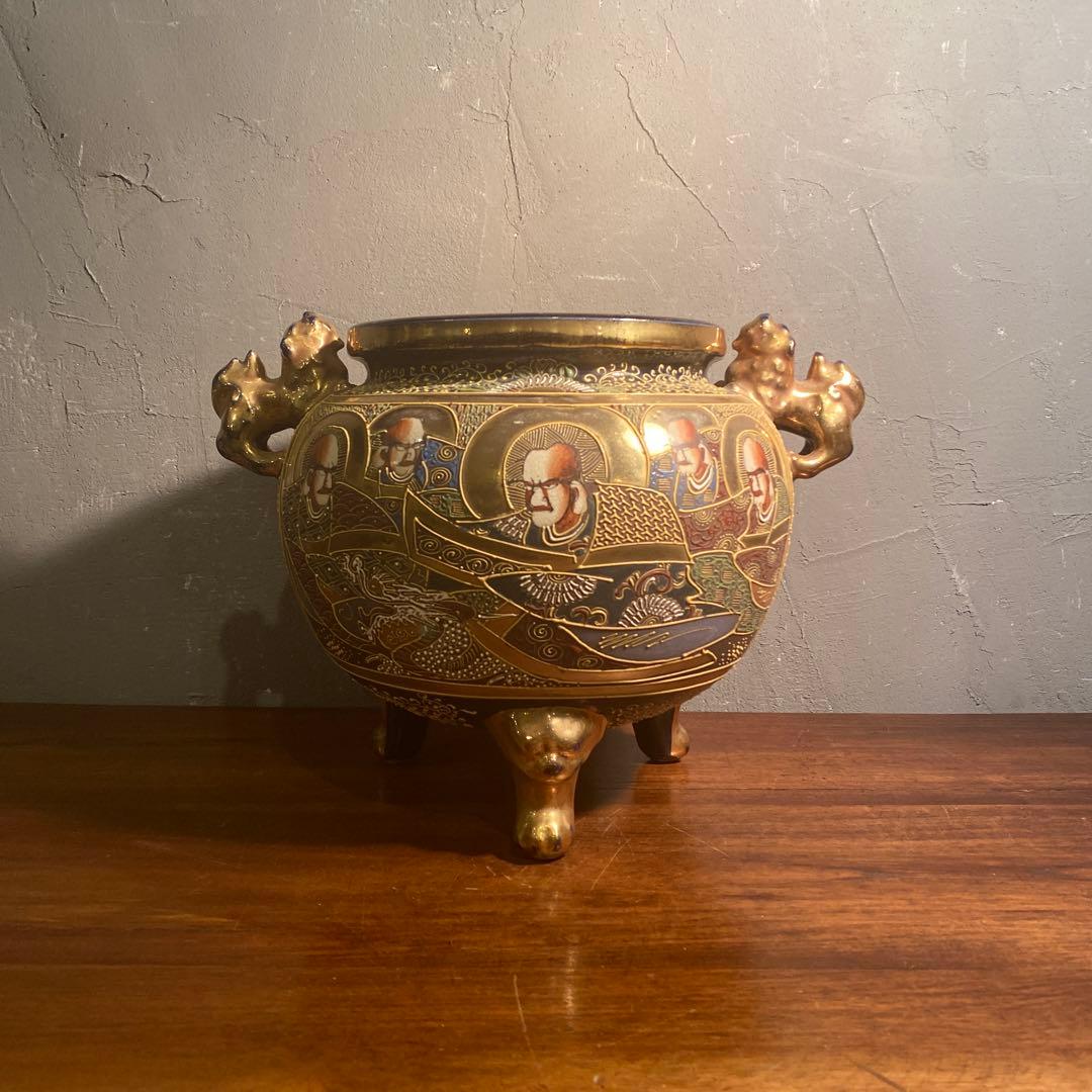 薩摩焼 三つ脚香炉 金襴手 古美術 骨董品 コレクション オブジェ