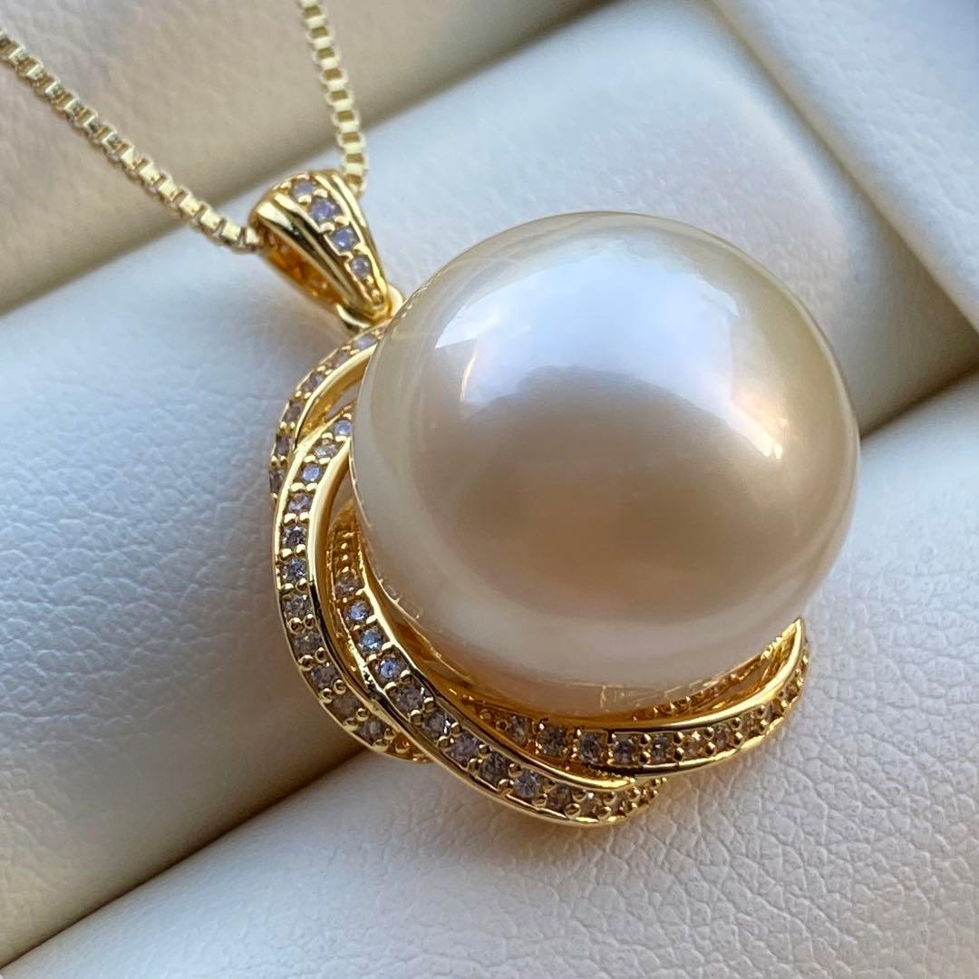 本真珠　南洋白蝶真珠ネックレストップ　15.3mmシャンパンゴールドPT753