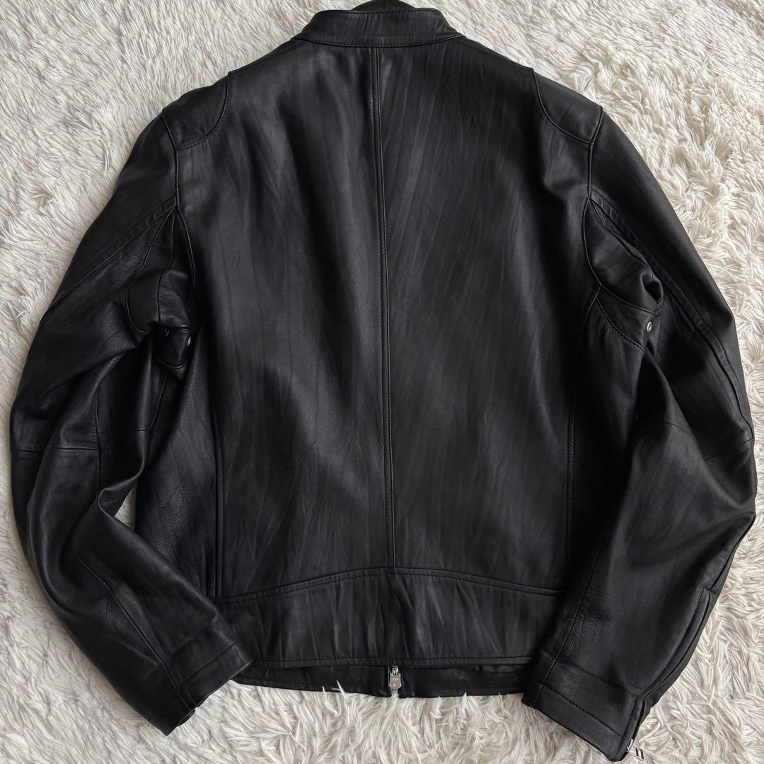 (美品) ユニクロ ラムレザー シングル ライダースジャケット シワ加工