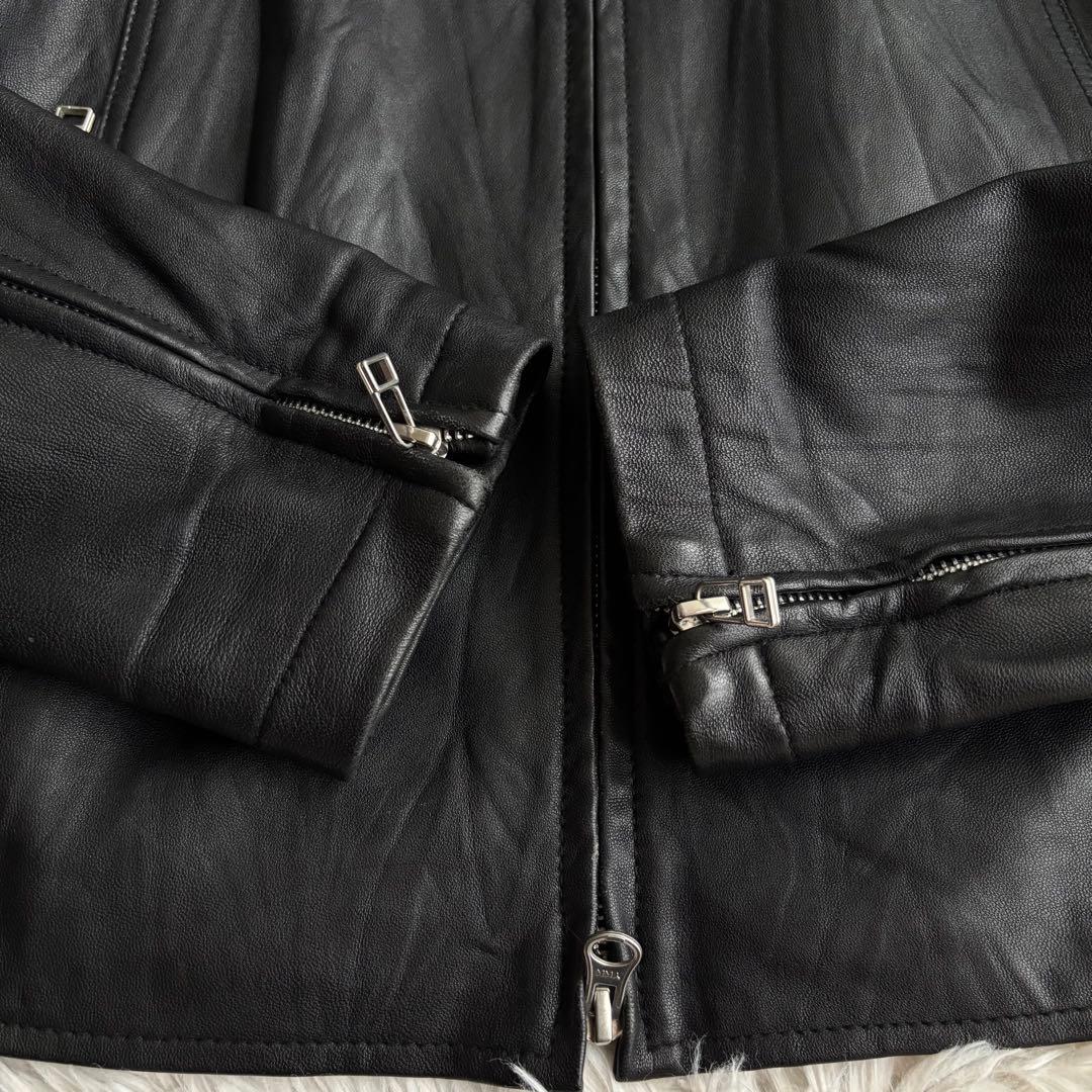 (美品) ユニクロ ラムレザー シングル ライダースジャケット シワ加工