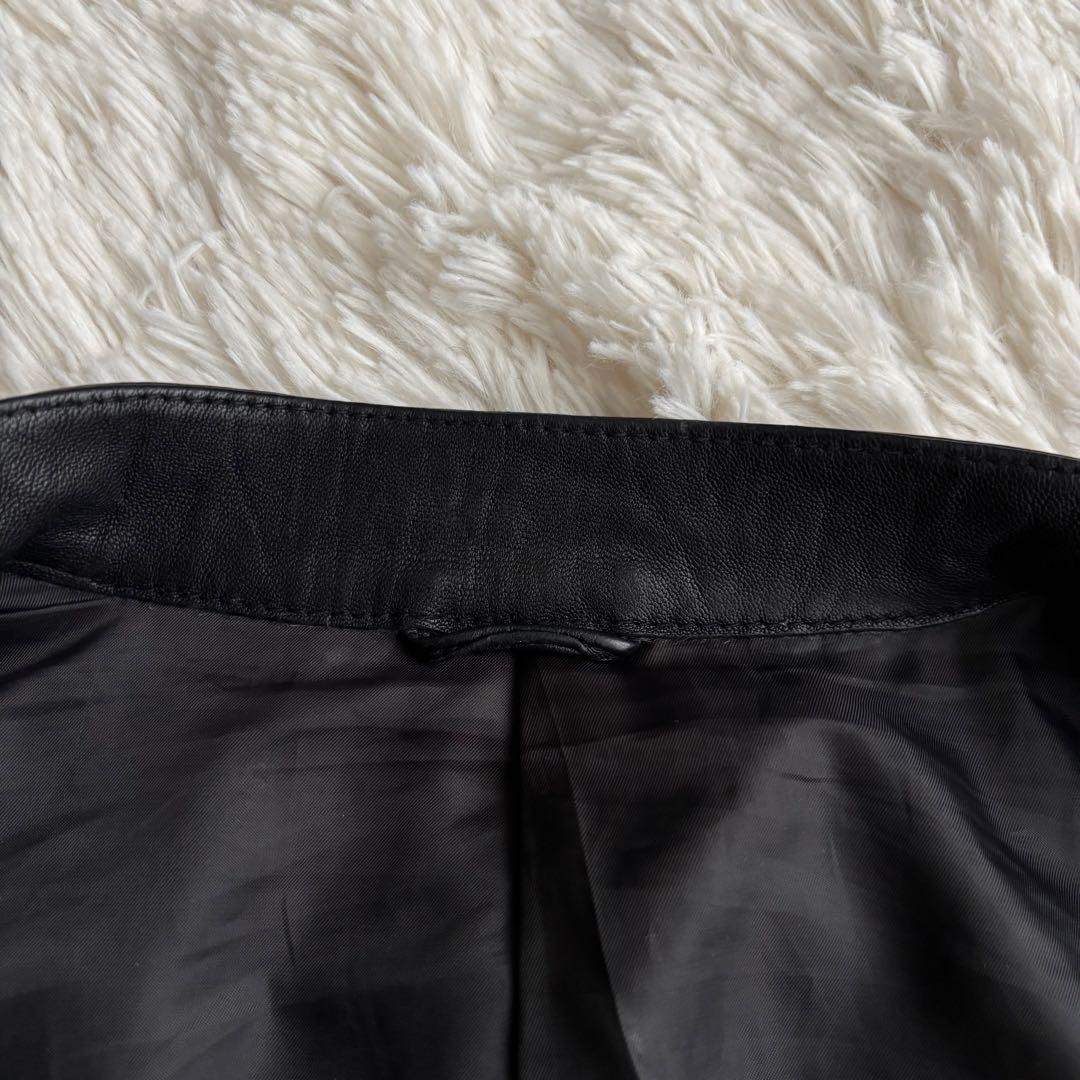 (美品) ユニクロ ラムレザー シングル ライダースジャケット シワ加工