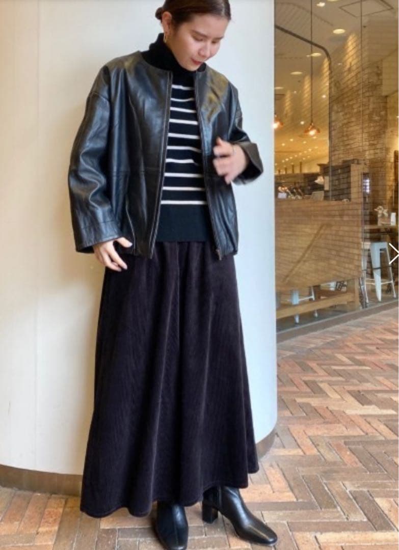 最終価格　ビアズリー コーデュロイ　ウエストリブパンツ　フリー　ブラック