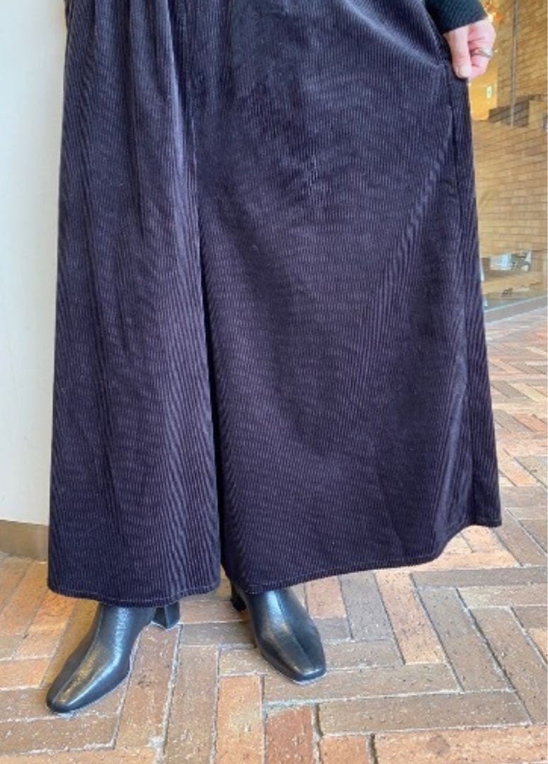 最終価格　ビアズリー コーデュロイ　ウエストリブパンツ　フリー　ブラック