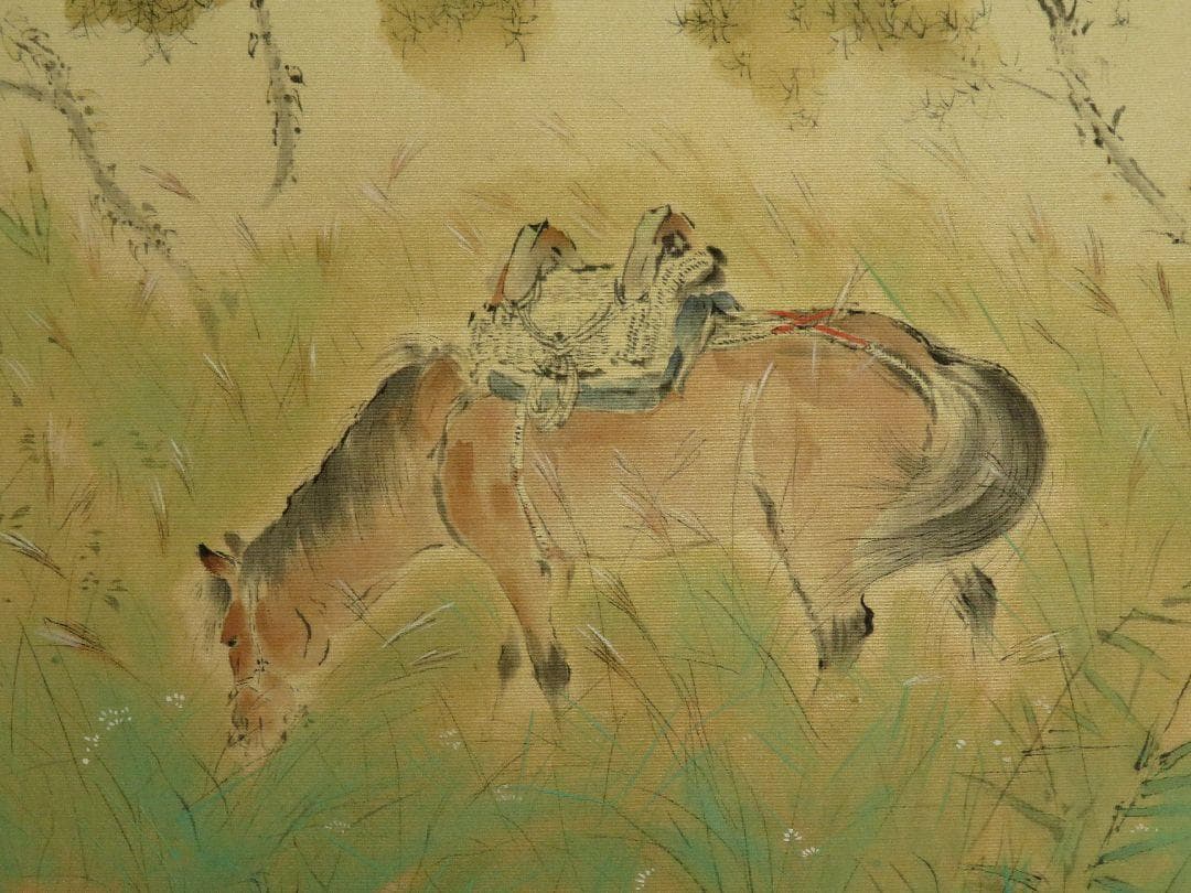 ■巧芸掛軸■　平福百穂『刈草』 箱付 絹本 日本画【師：川端玉章】