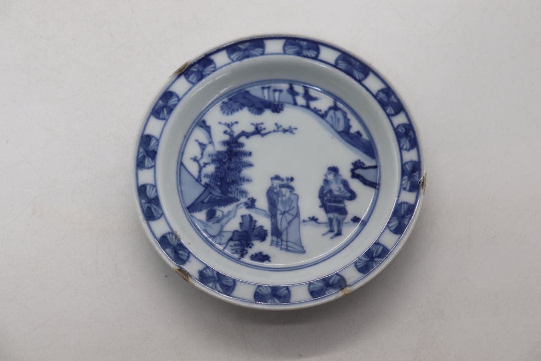 中国　染付　寅生佳器　人物紋小皿2点　送料込み250106