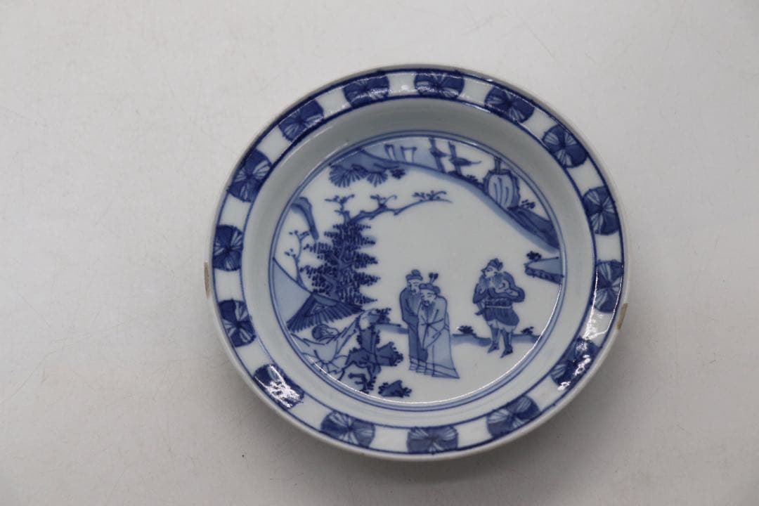 中国　染付　寅生佳器　人物紋小皿2点　送料込み250106