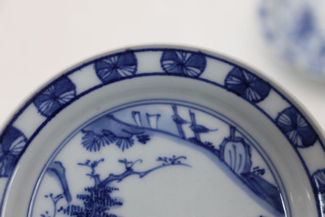 中国　染付　寅生佳器　人物紋小皿2点　送料込み250106