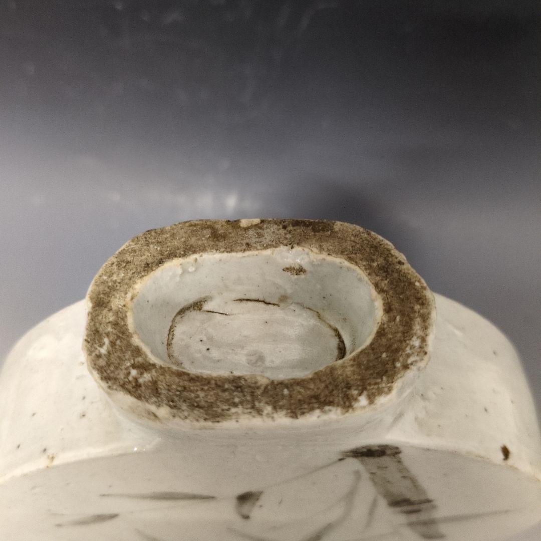 李朝白磁鉄絵竹文扁瓶 李朝時代