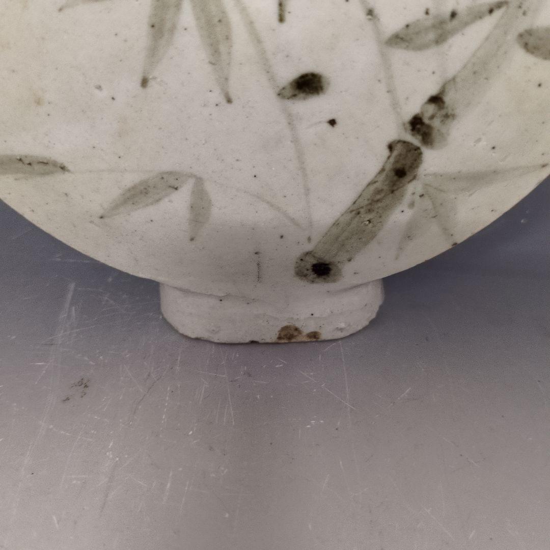 李朝白磁鉄絵竹文扁瓶 李朝時代