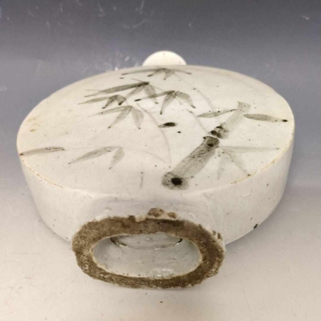 李朝白磁鉄絵竹文扁瓶 李朝時代