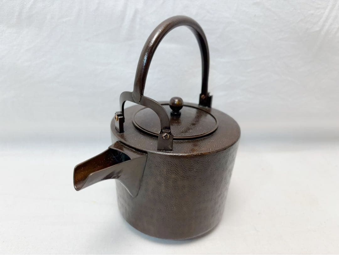 未使用 茶道具 金工師 宗禅造 鎚起 銅製 銚子 染付替蓋付 共箱