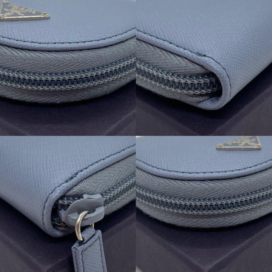 【未使用級/付属品完備】プラダ ケース レザー ラウンドファスナー 青