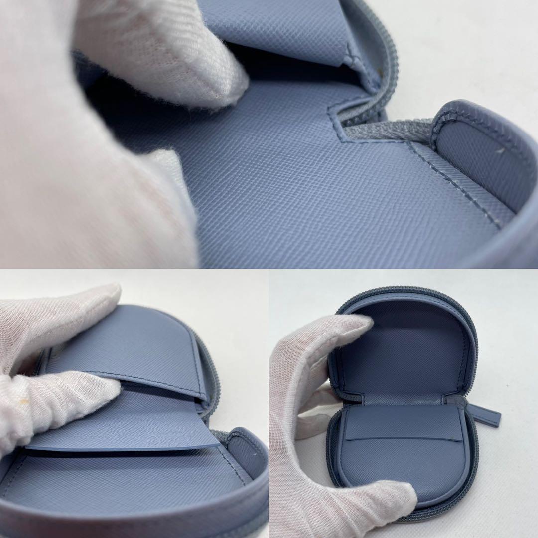 【未使用級/付属品完備】プラダ ケース レザー ラウンドファスナー 青