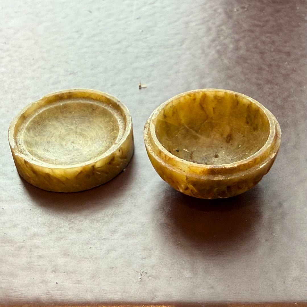 手彫 滑石製 大理石製 香合 蓋開閉式 極上 小型携帯香合 24mm高さ18mm